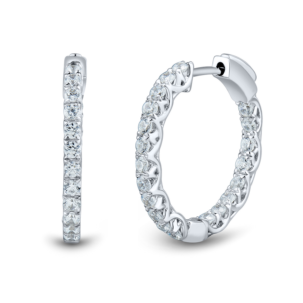 Lab Grown - 14Kw 1Cttw Inside/Out Diamond Hoops