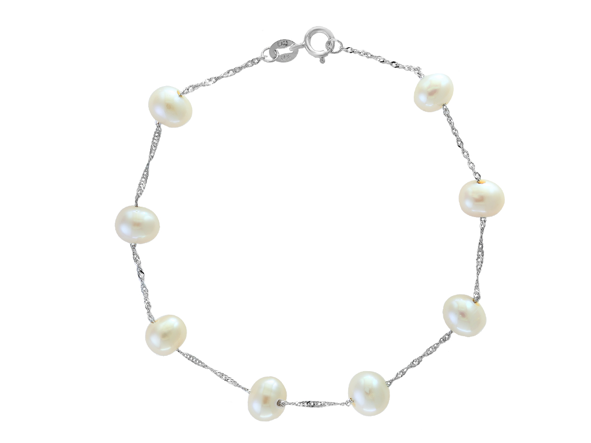 14kw 6-6.55mm Potato White Fresh Water Pearl Bracelet