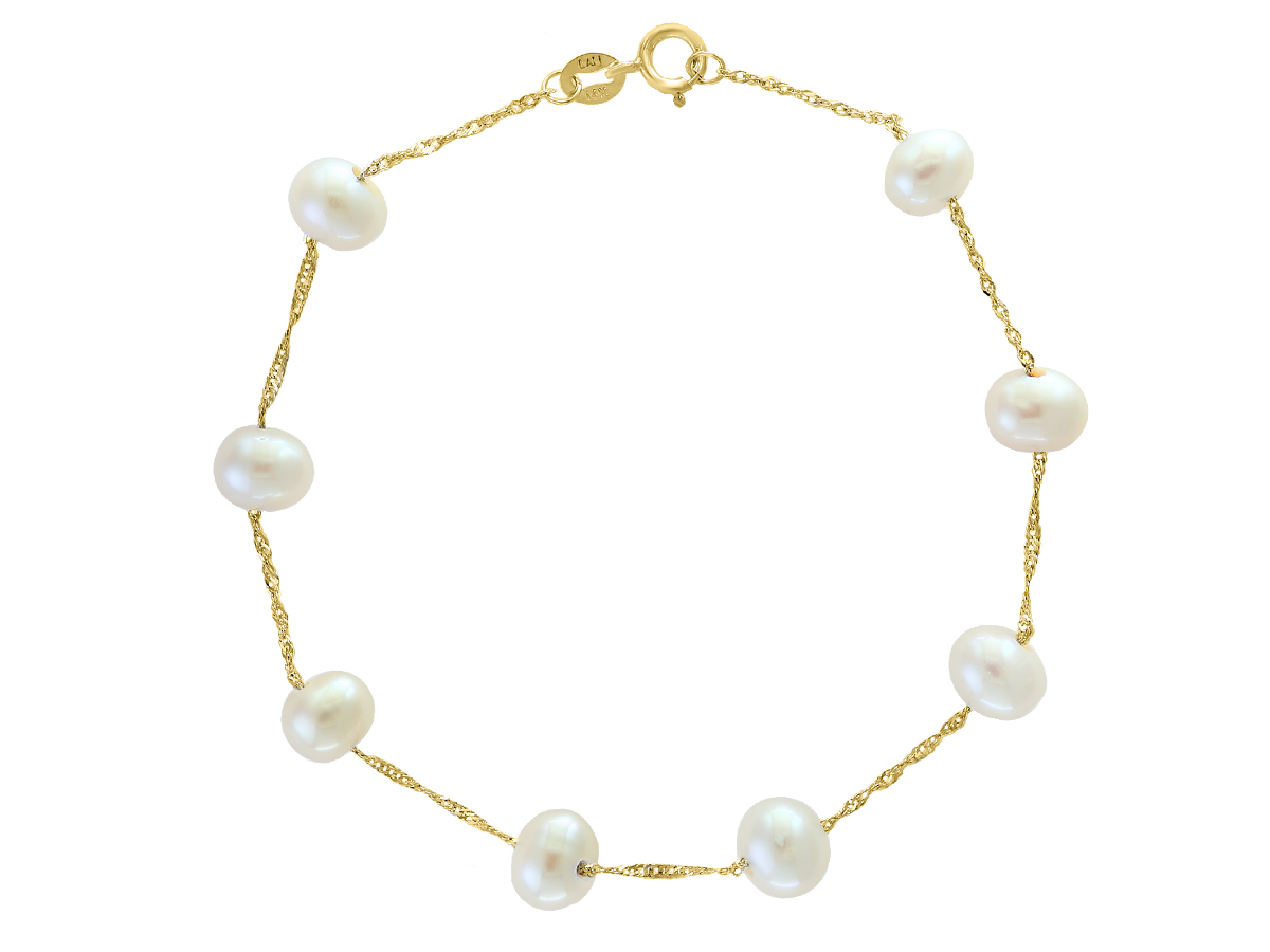 14ky 6-6.5 mm Potato White Fresh Water Pearl Bracelet