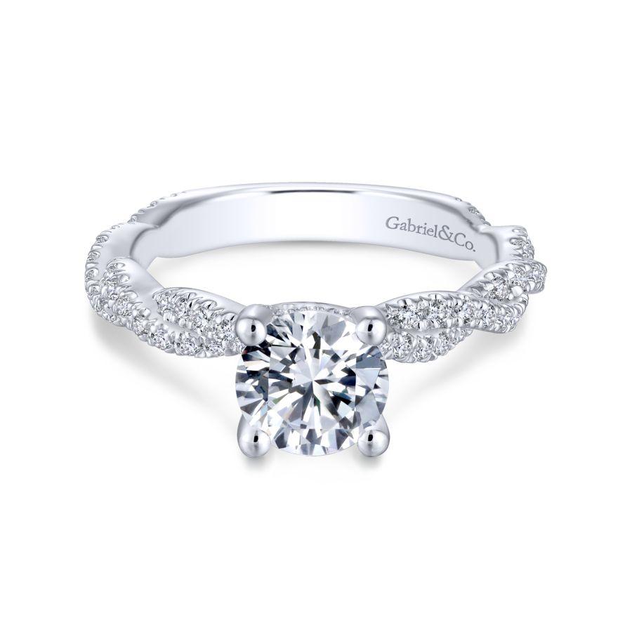 14kw .44cttw Braided Shank Eng Ring Mounting w/Dia Detail Gallery    Shimmering strands of pave diamonds twist their way up the band of this contemporary engagement ring to cradle your cherished center stone.