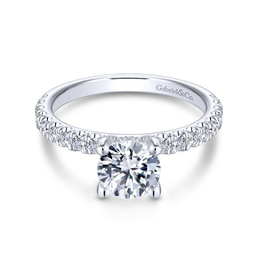 14K White Gold Round Diamond Engagement Ring - 0.49 Ct