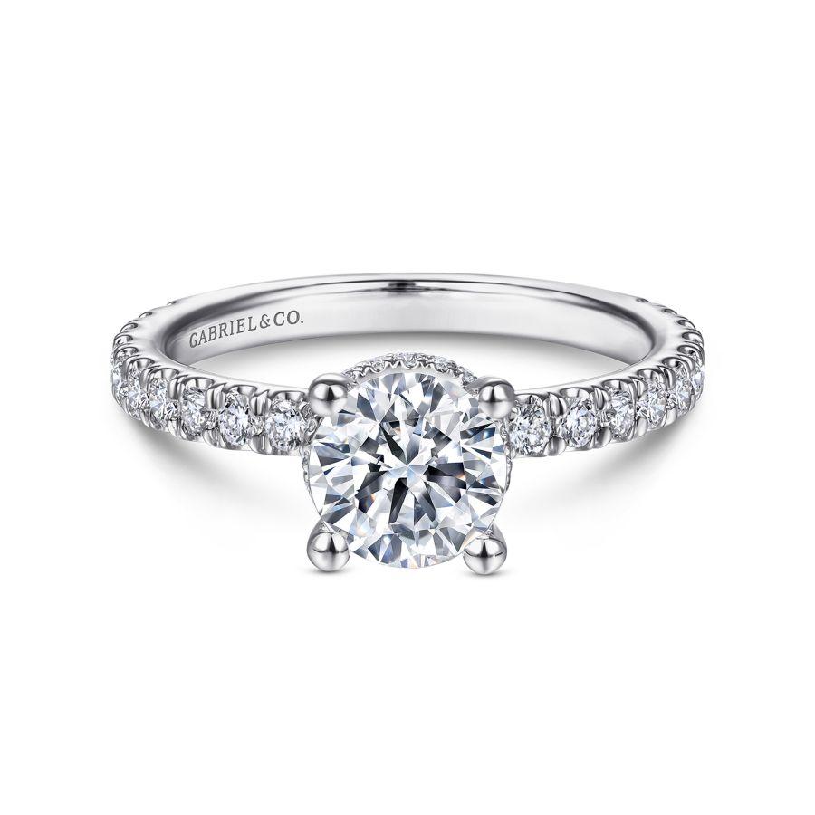 -14kw .51cttw Shared Prong Eng Ring Mounting w/ Dia Accent Gallery    With each movement  this 0.51ct diamond engagement ring setting creates eye-catching splendor. The straight 14K white gold shank is encrusted with three-fourths of the way around