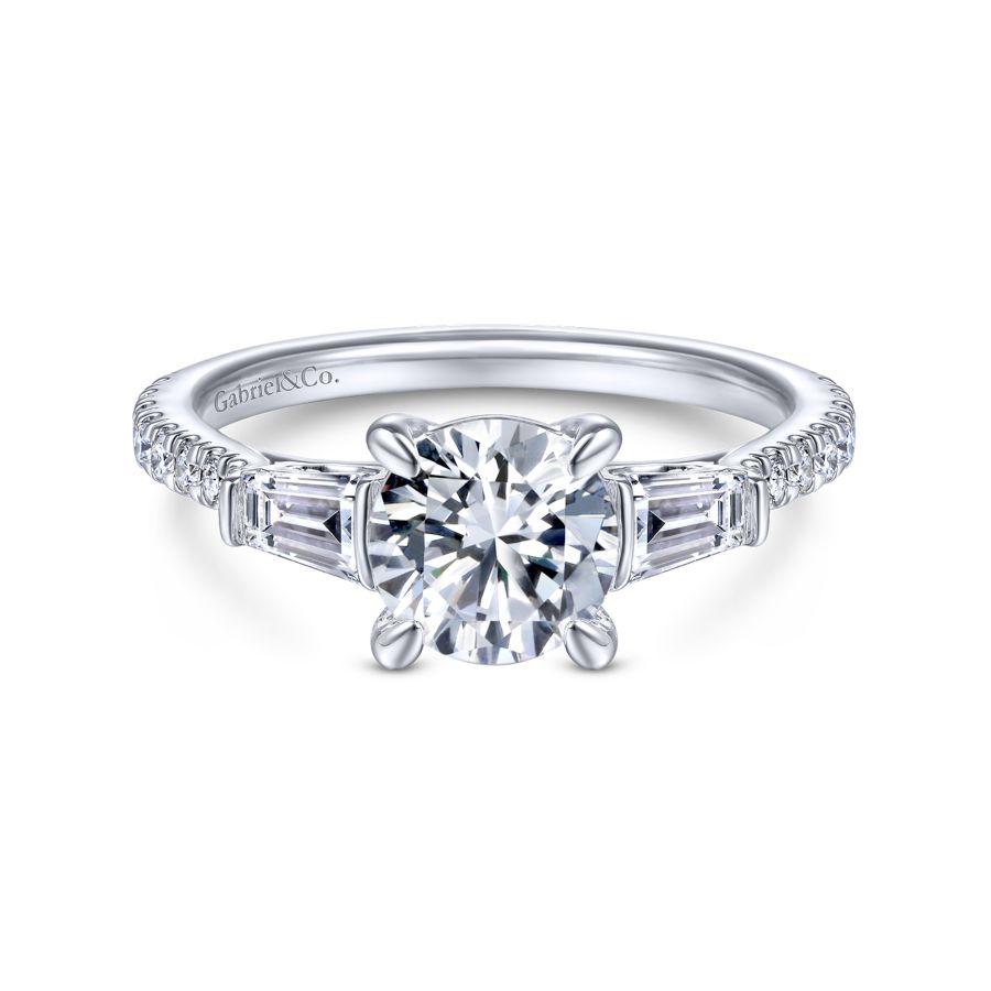 14K White Gold Round 3 Stone Diamond Engagement Ring - 0.42 Ct