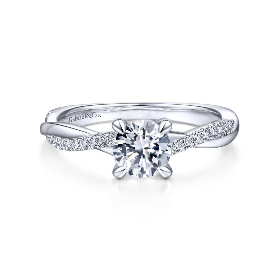14K White Gold Round Twisted Diamond Engagement Ring - 0.14 Ct