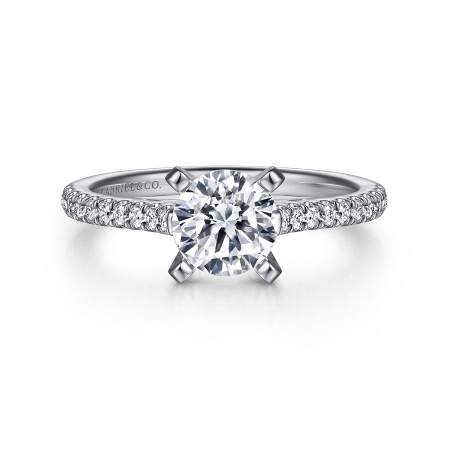 14K White Gold Round Diamond Engagement Ring - 0.22 Ct