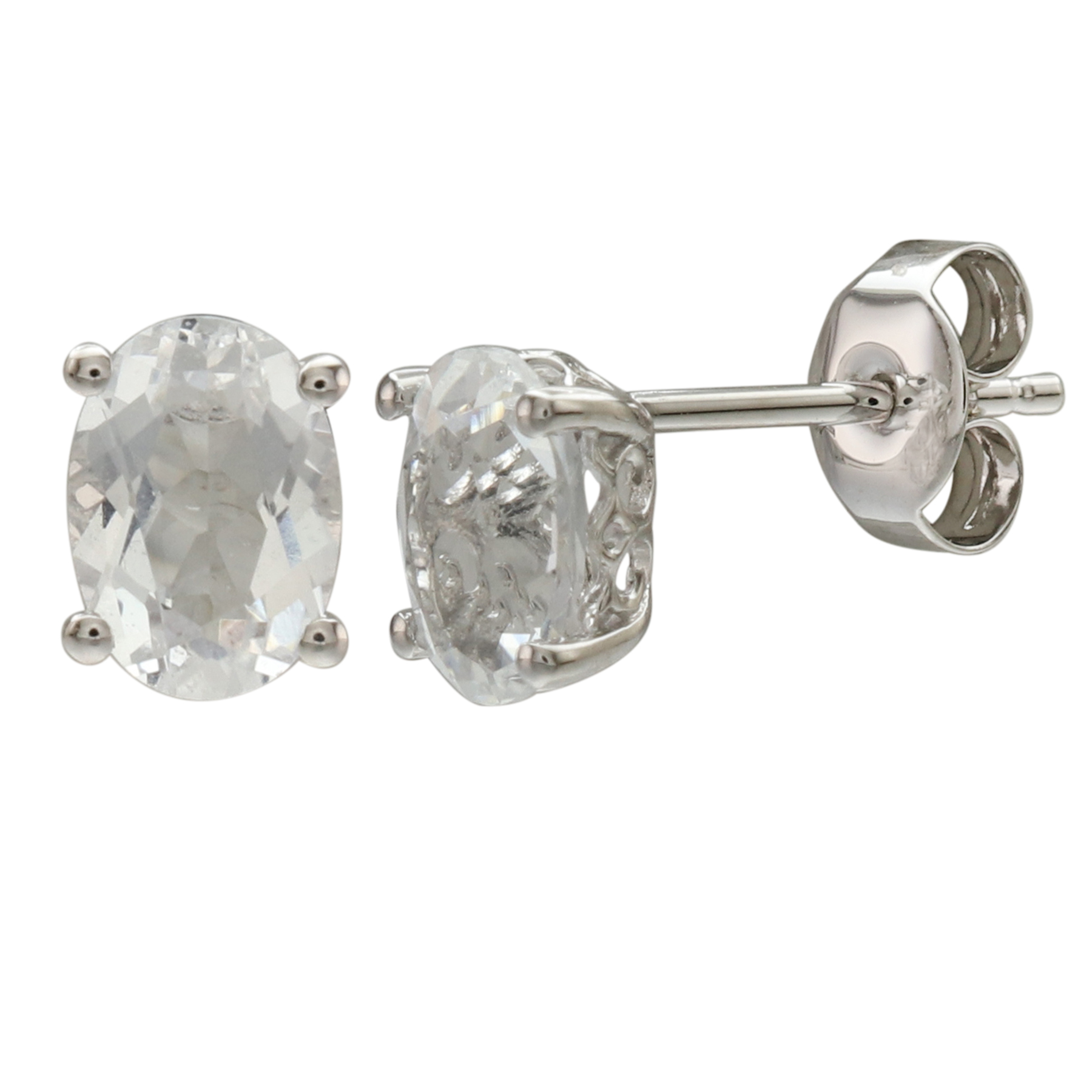 14Kw Oval White Topaz Stud Earrings