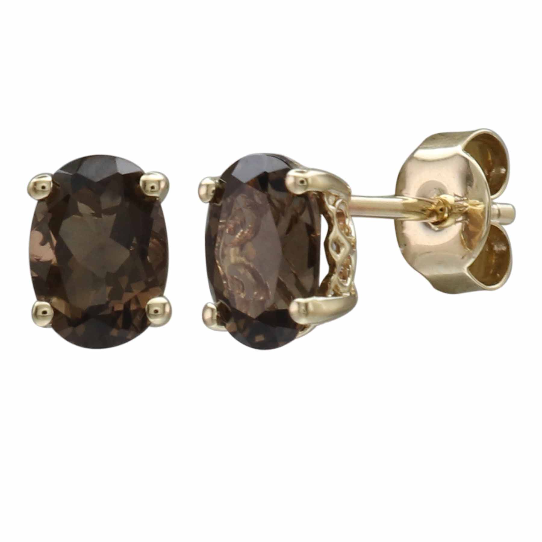 14Ky Oval Smoky Quartz Stud Earrings