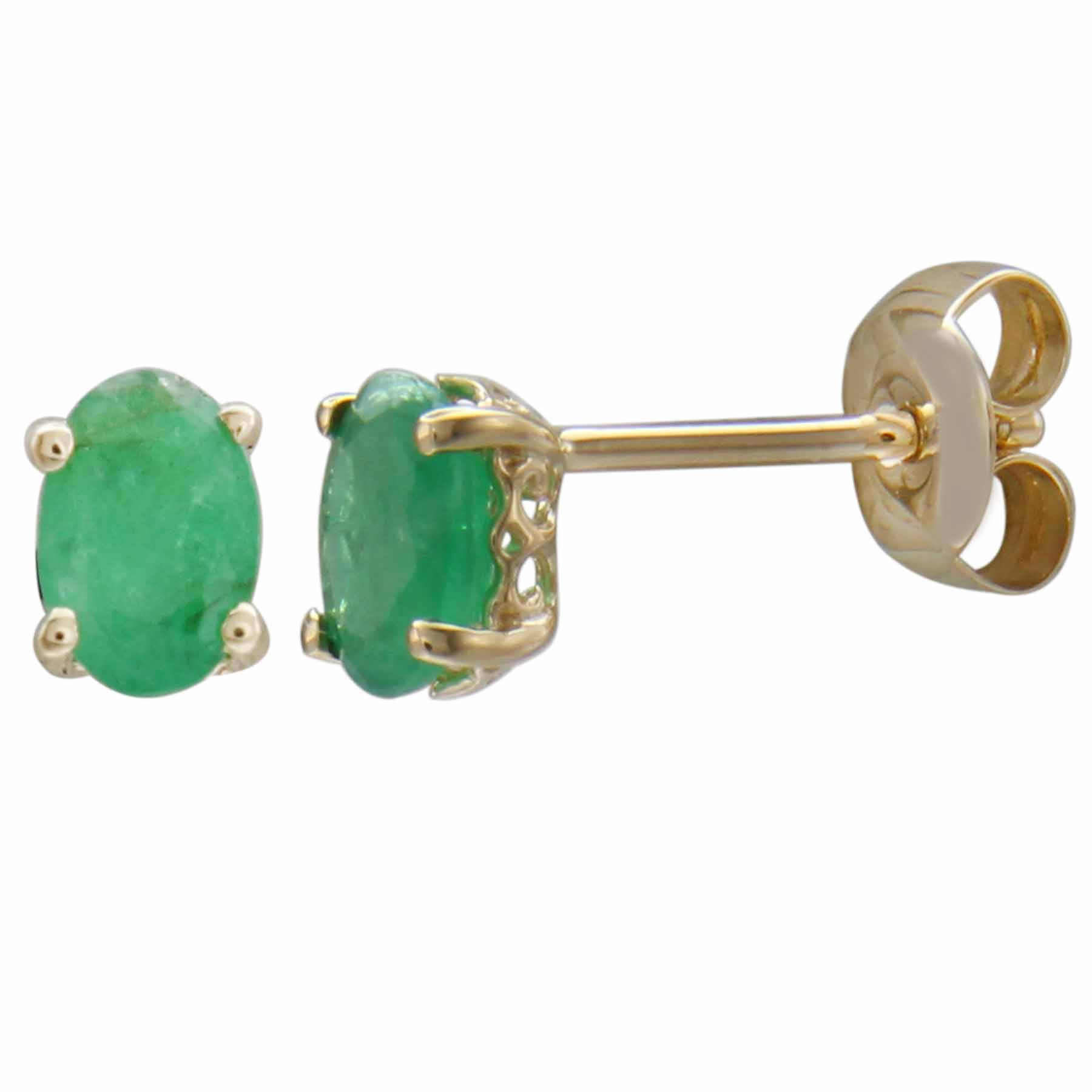 14Ky Oval Emerald Stud Earrings