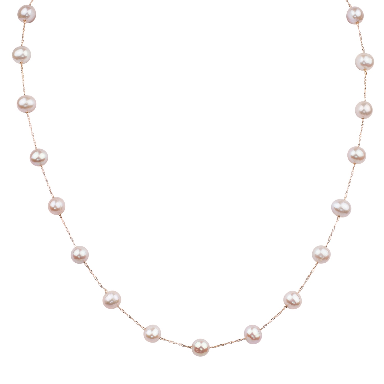 14Kr 6-6.5Mm Natural Pink Fw Potato Pearl Station Necklace