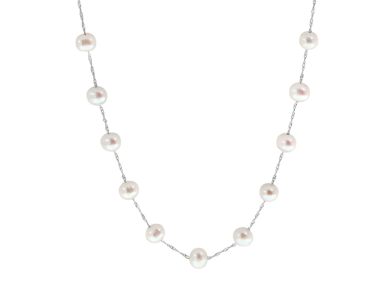 14Kw 6-6.5Mm Fw Potato Pearl Station Necklace - 18"