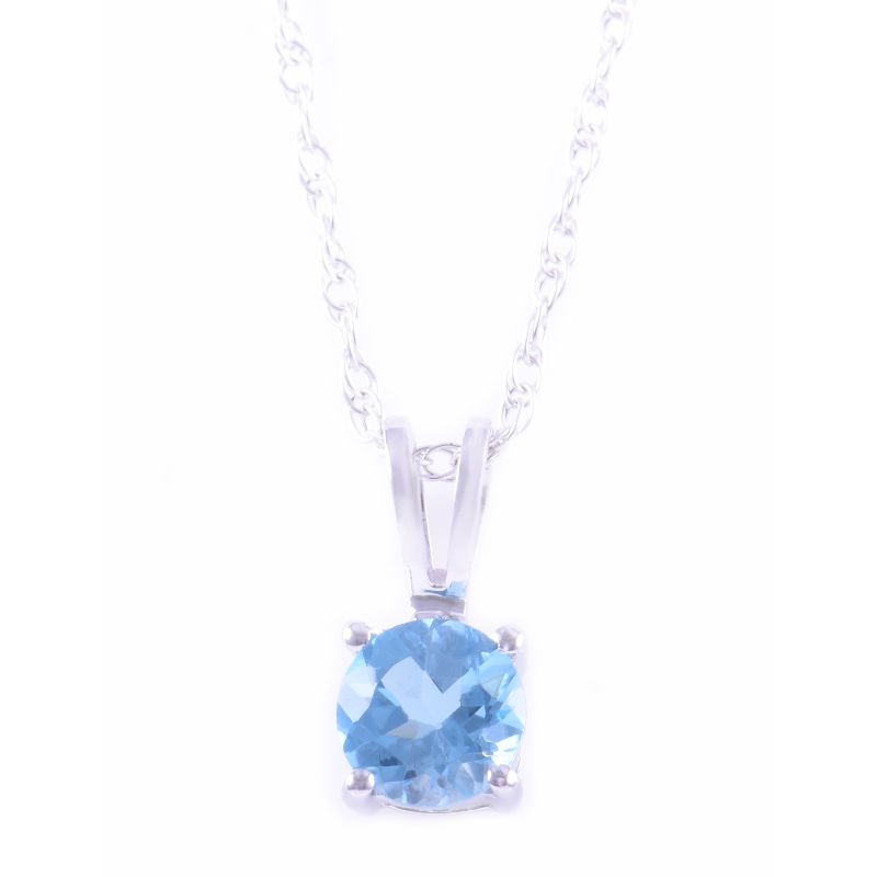 14kw Swiss Blue Topaz Pendant w/ Chain 5mm