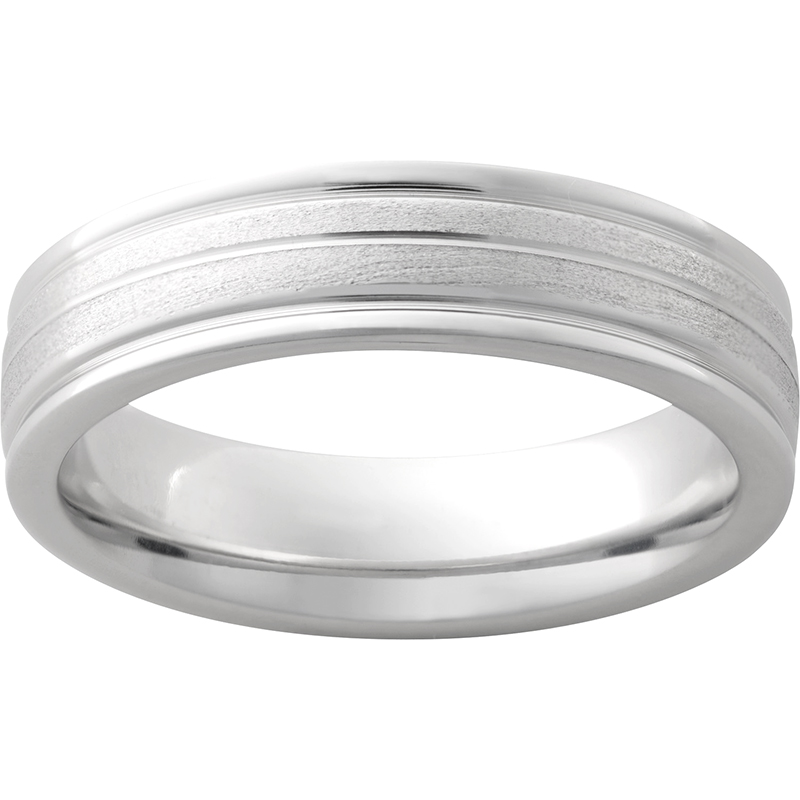 6Mm Serinium® Rounded Edge Band with One .5mm Groove and Stone Finish Sz 9.5