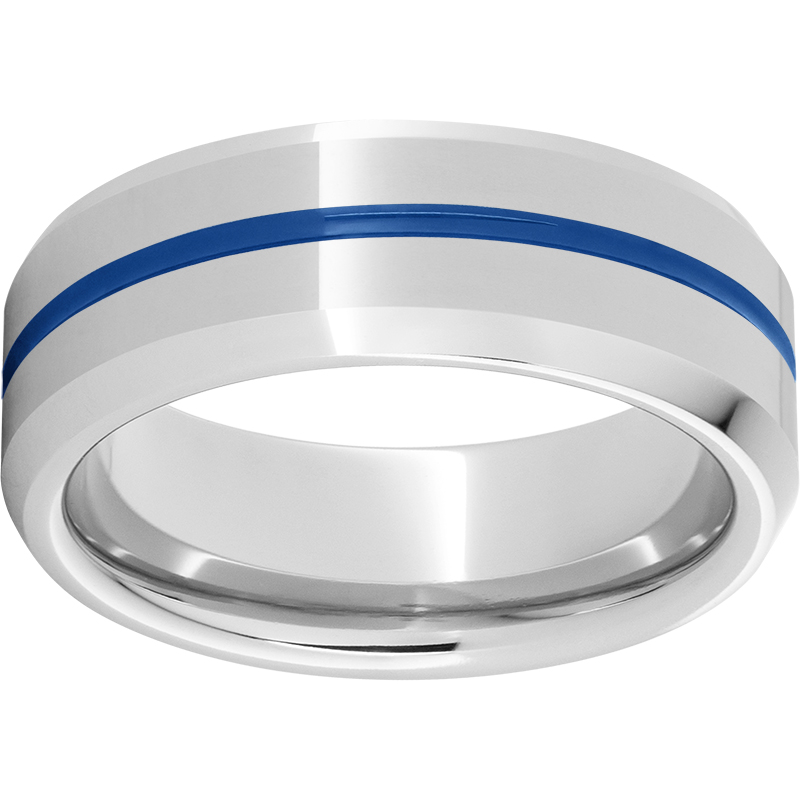 6Mm Serinium® Beveled Edge Band with “Thin Blue Line” Inlay Size 10