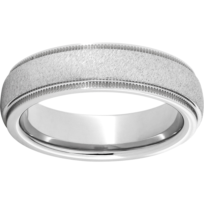 6mm Serinium® Domed Band with Milgrain Grooved Edges and a Grain Finish Size 10