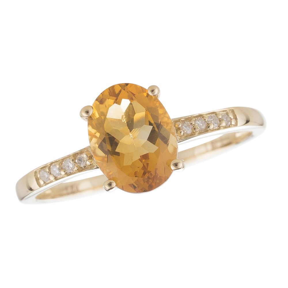 14Ky 8X6mm Oval Citrine Ring W/Diamond Accents