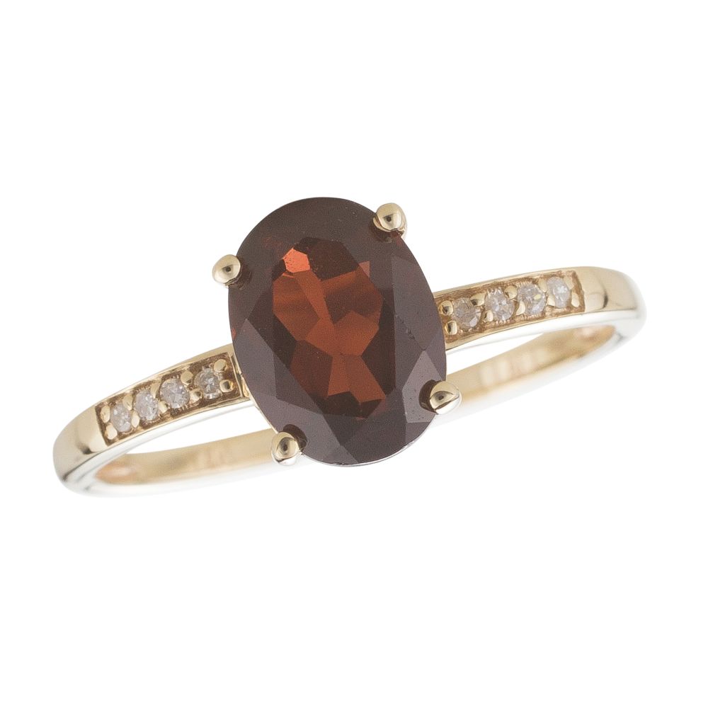 14Ky 8X6mm Oval Garnet Ring W/Diamond Accents