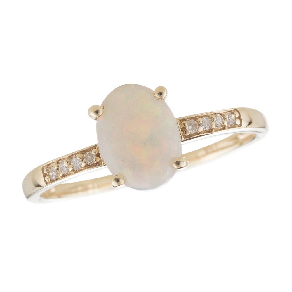 14Ky 8X6mm Oval Opal Ring W/Diamond Accents