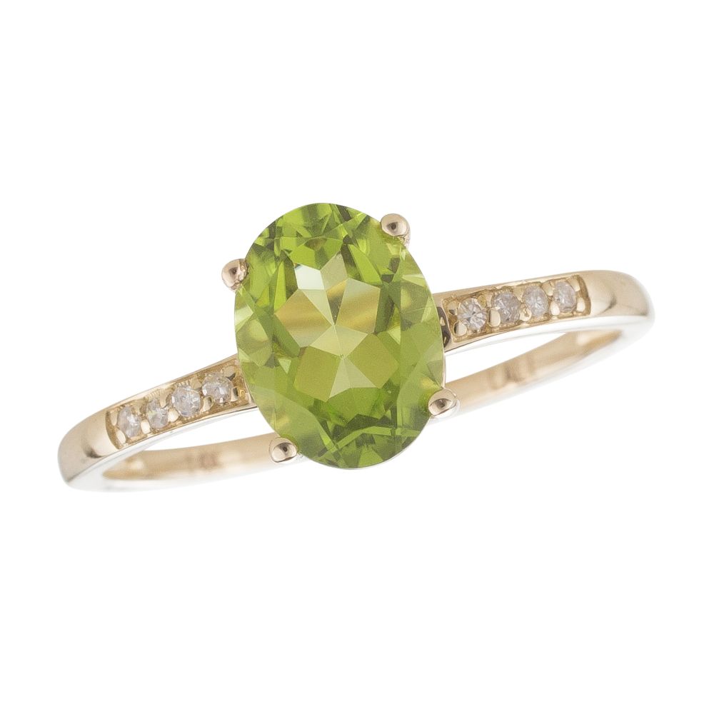 14Ky 8X6mm Oval Peridot Ring W/ Diamond Accents