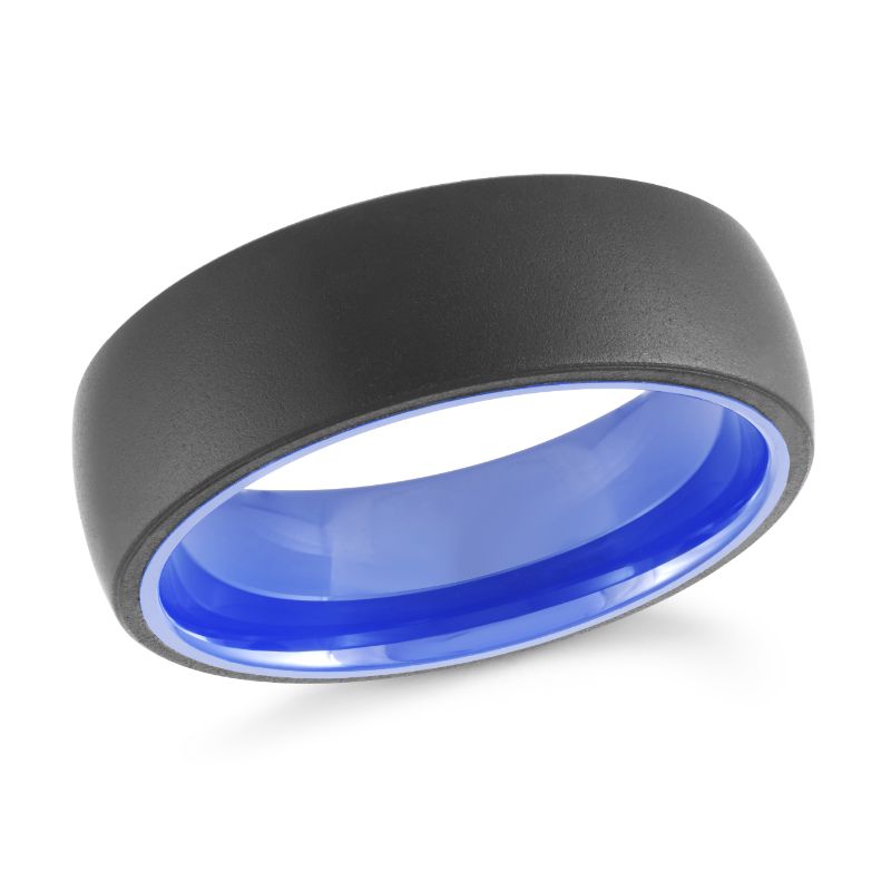 7Mm Black/Blue Tungsten Band - Size 10