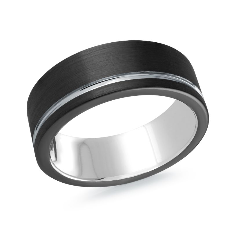 8Mm Black/Silver Tungsten Band - Size 10