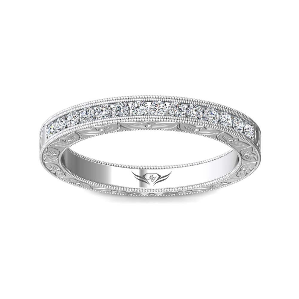 14Kw .27Cttw Hand Engraved Wedding Band  14D