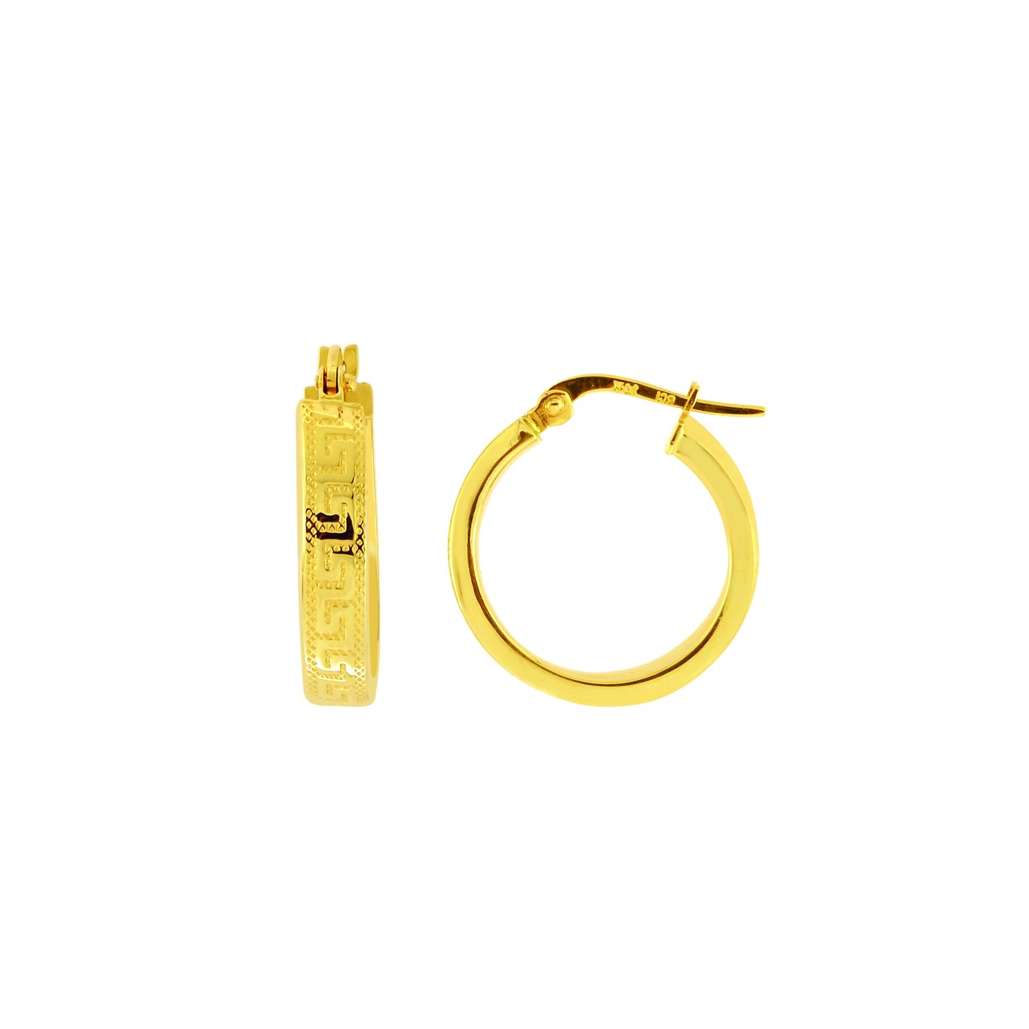 14Ky Rnd Greek Key Textured Hoop Earring