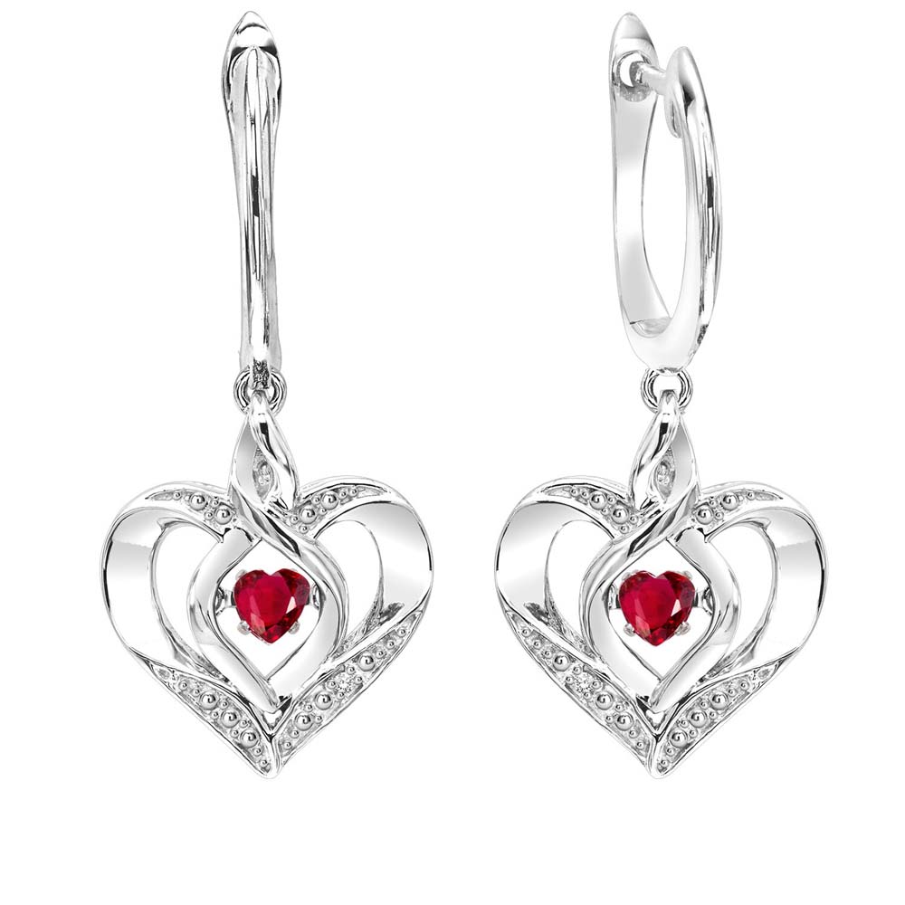 Ss Diamond & Created Ruby Dangle Heart Earrings